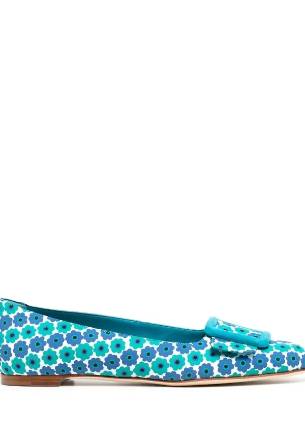 Manolo Blahnik blommiga ballerinaskor - Blå