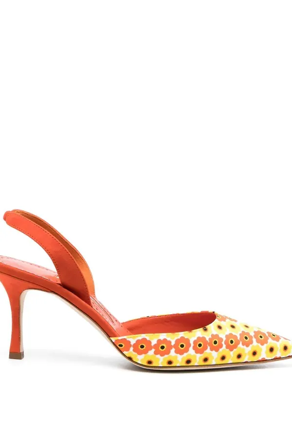 Manolo Blahnik blommiga slingback-pumps - Orange