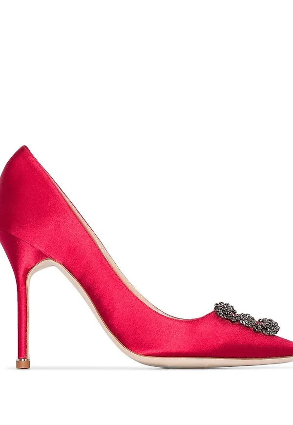 Manolo Blahnik Hangisi 105 satinpumps - Röd