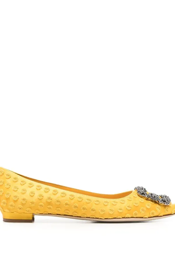 Manolo Blahnik Hangisi ballerinaskor - Gul