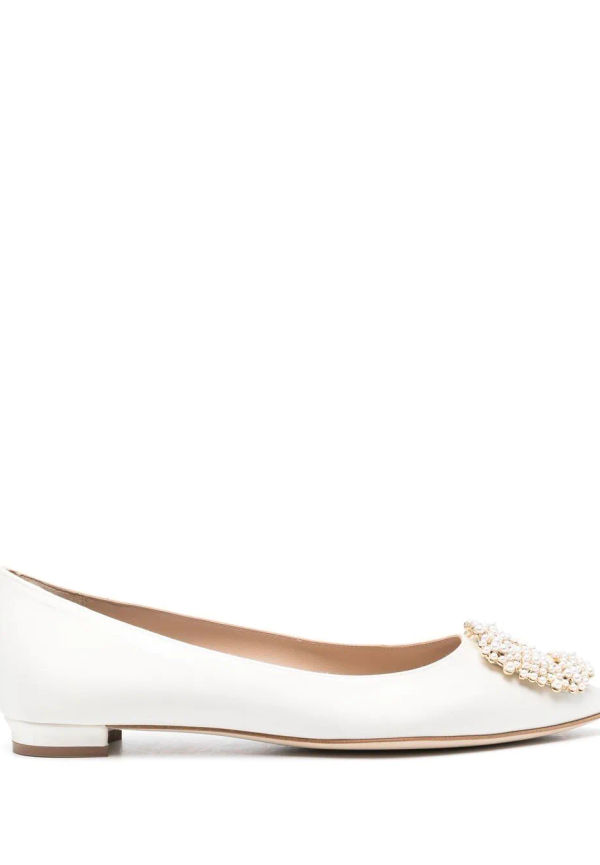 Manolo Blahnik Hangisi ballerinaskor med pärlspänne - Vit