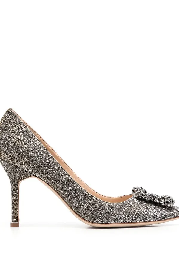 Manolo Blahnik Hangisi glittriga pumps - Silverfärgad