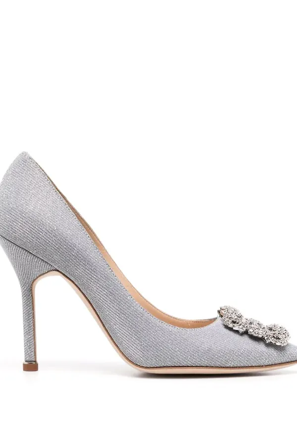 Manolo Blahnik Hangisi glittriga pumps - Silverfärgad