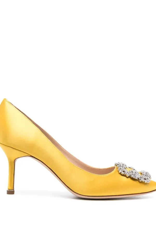 Manolo Blahnik Hangisi pumps med strasspänne 70 mm - Gul