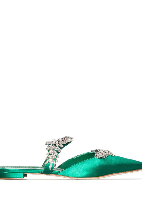 Manolo Blahnik Lurum slip-ons med strass - Grön