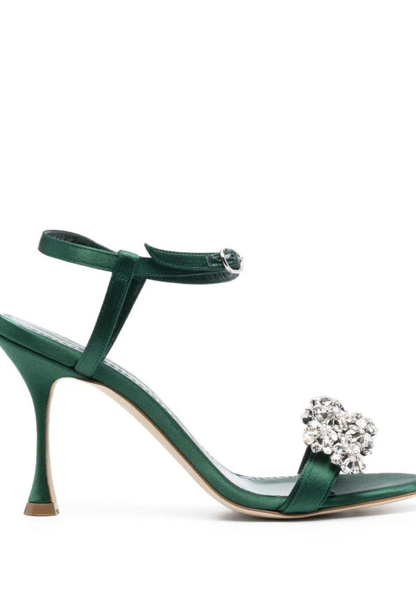 Manolo Blahnik sandaler med strass - Grön