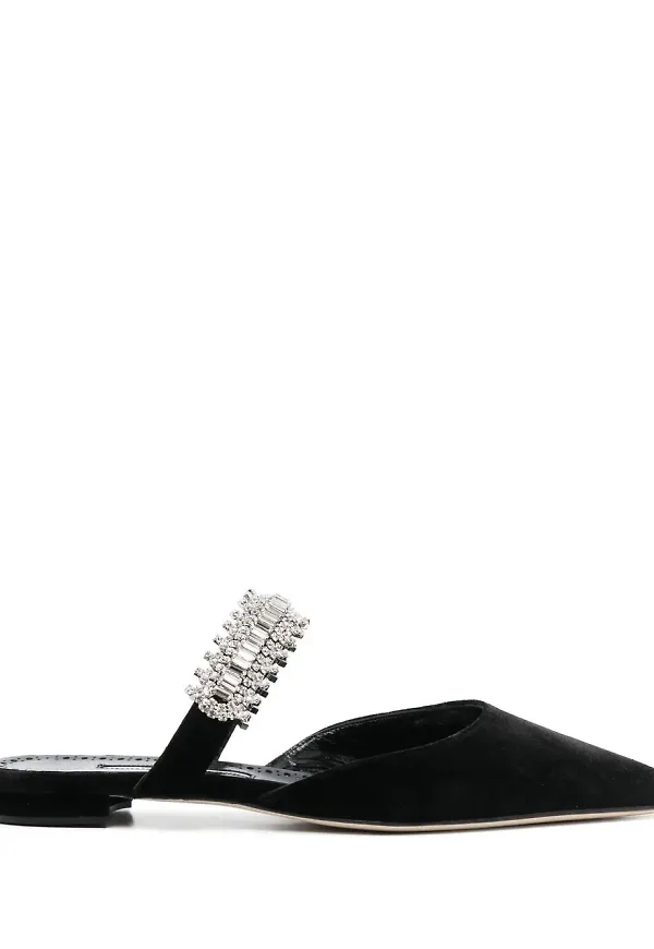 Manolo Blahnik slip-ons med strass - Svart