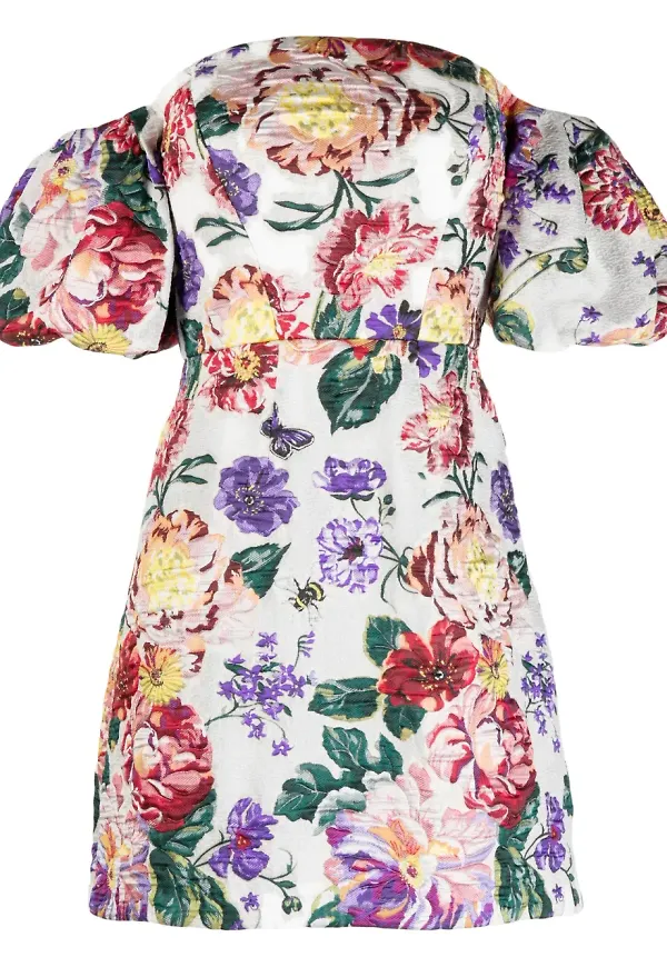 Marchesa Notte baraxlad klänning med blomsterbrodyr - Vit – Farfetch