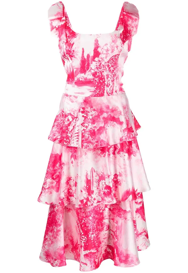 Marchesa Notte mönstrad cocktailklänning - Rosa