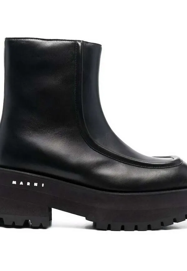 Marni Chunky Leather Ankle Boots Svart, Dam