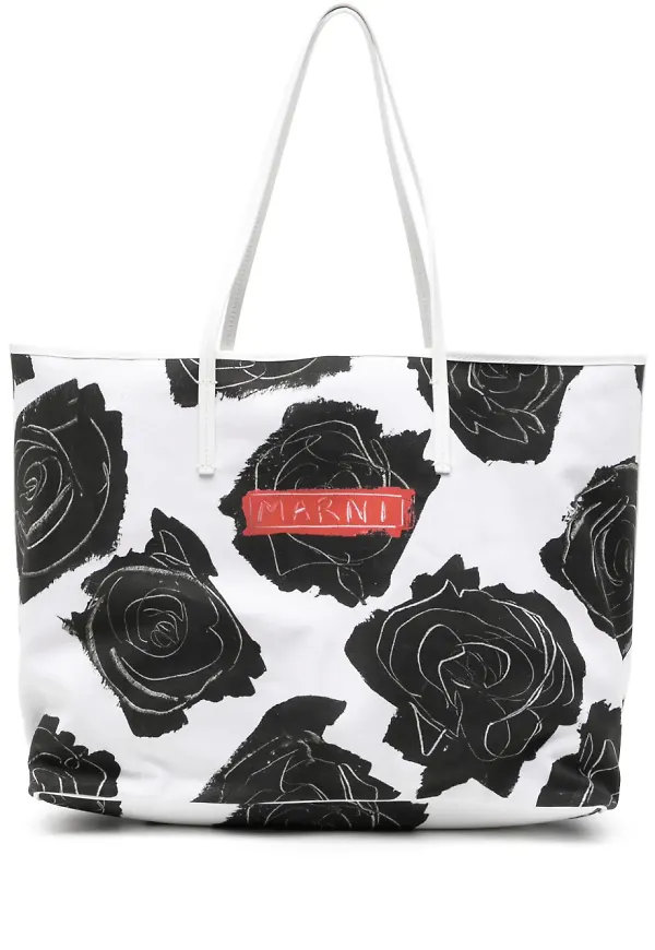 Marni stor blommig totebag - Svart