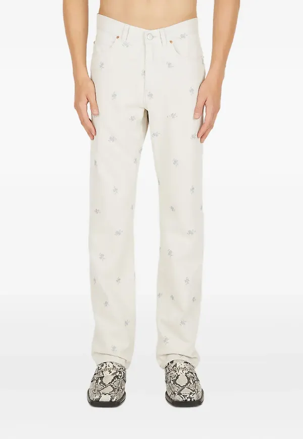 Martine Rose jeans med blomsterbrodyr - Vit