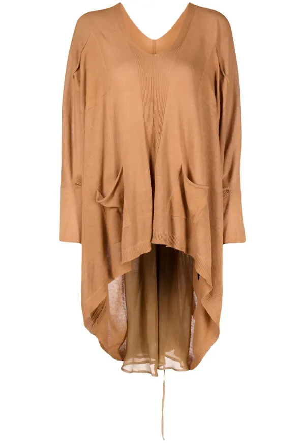 Masnada v-ringad stickad blus - Brun