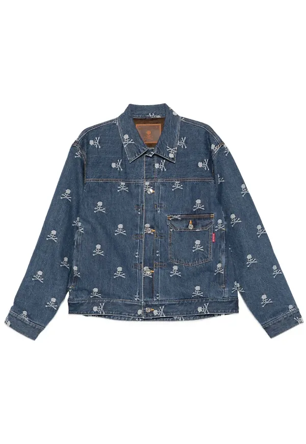 Mastermind Japan jeansjacka med dödskalle - Blå