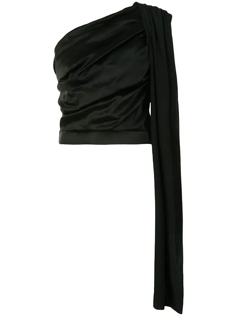 Materiel enaxlad draperad blus - Svart