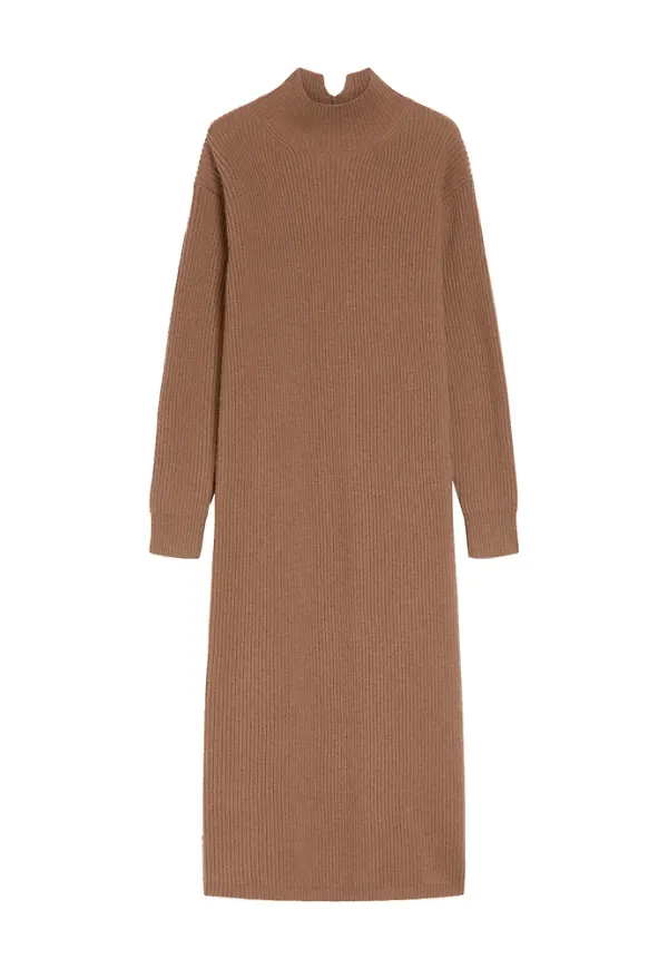 Max Mara, Klänning, Dam, S, Kashmir, Brun Ull Kashmir Midiklänning