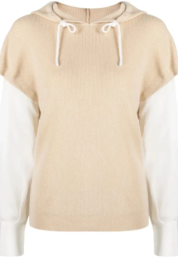 Max & Moi tvåfärgad hoodie med dragsko - Neutral