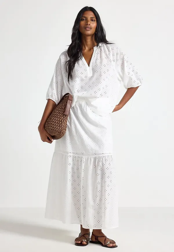 Maxikjol med broderie anglaise