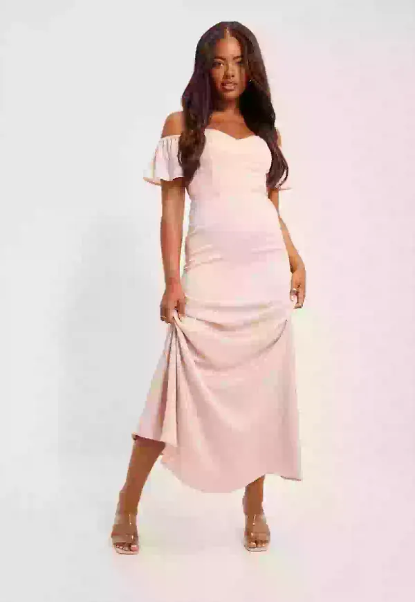 Maya Bardot Satin Maxi Dress Balklänningar Peach