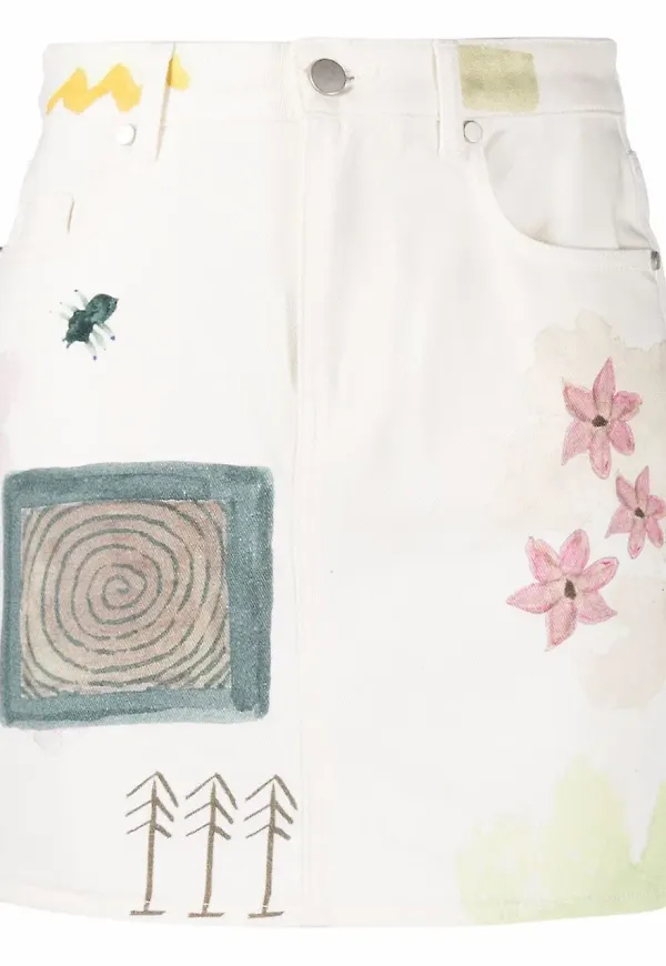 MCQ blommig jeanskjol - Vit