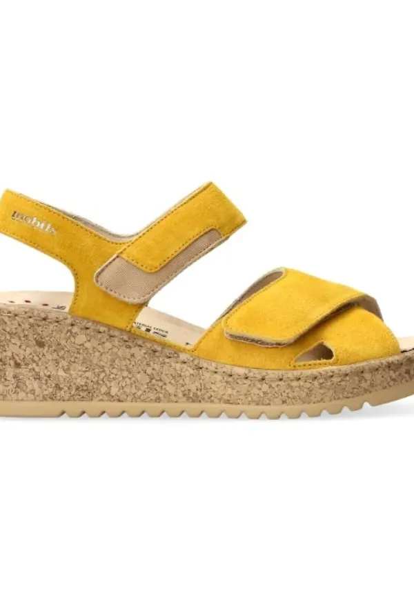 Mephisto, Skor, Dam, 39 EU, Mocka, Bred passform gul sandal med kardborreband