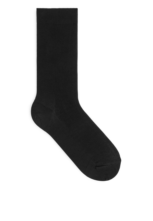 Mercerised Cotton Rib Socks - Black