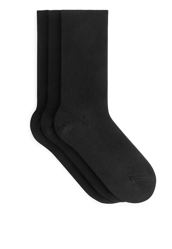 Mercerised Cotton Rib Socks - Black