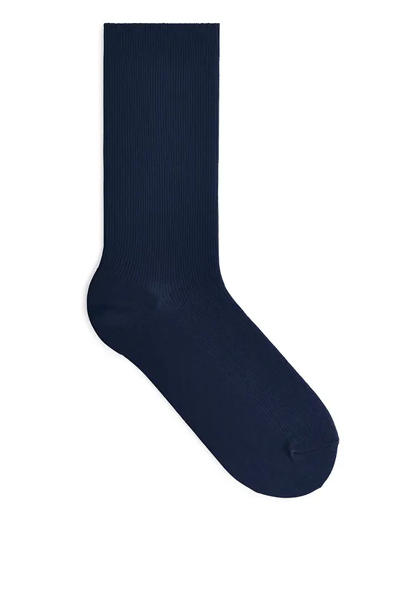 Mercerised Cotton Rib Socks - Blue