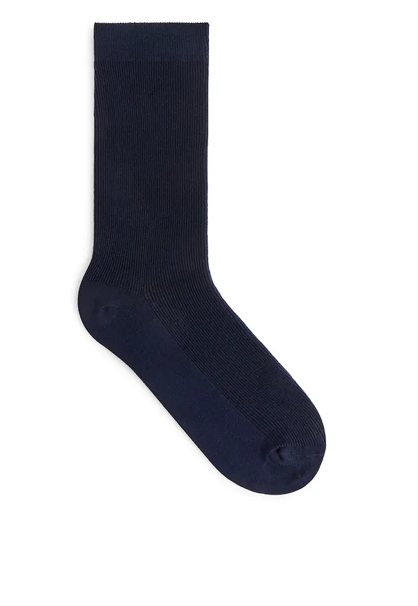 Mercerised Cotton Rib Socks - Blue