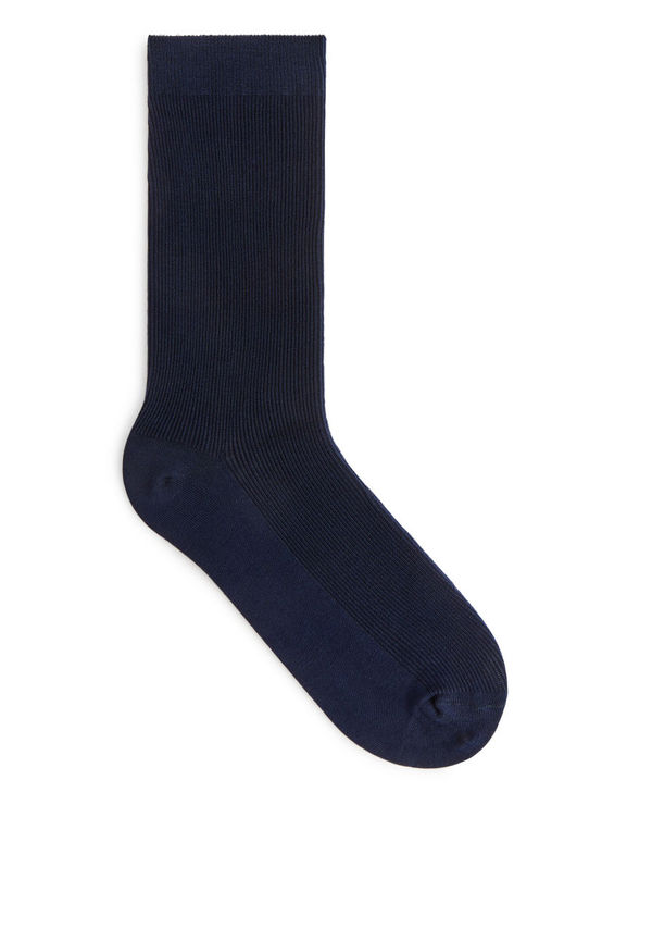 Mercerised Cotton Rib Socks - Blue
