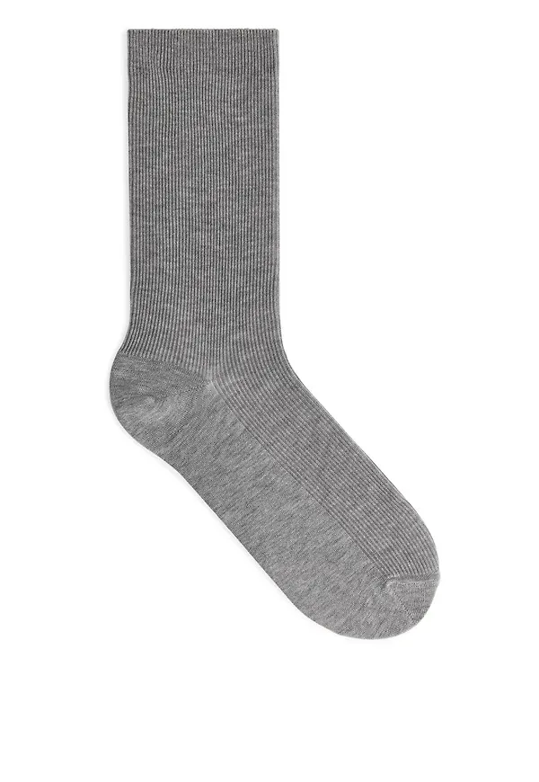 Mercerised Cotton Rib Socks - Grey