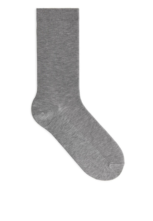 Mercerised Cotton Rib Socks - Grey