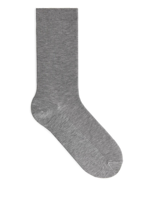 Mercerised Cotton Rib Socks - Grey
