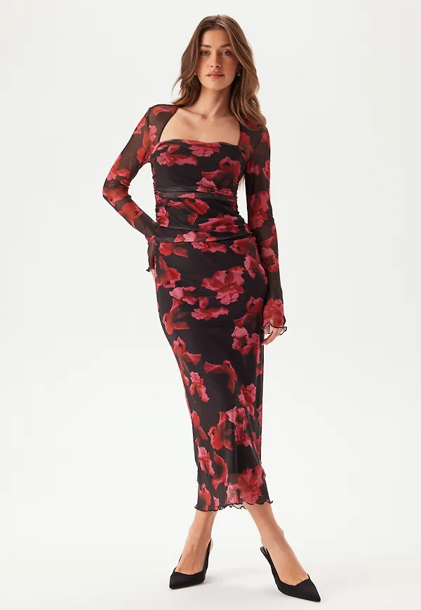 Mesh Ruched Ankle Dress