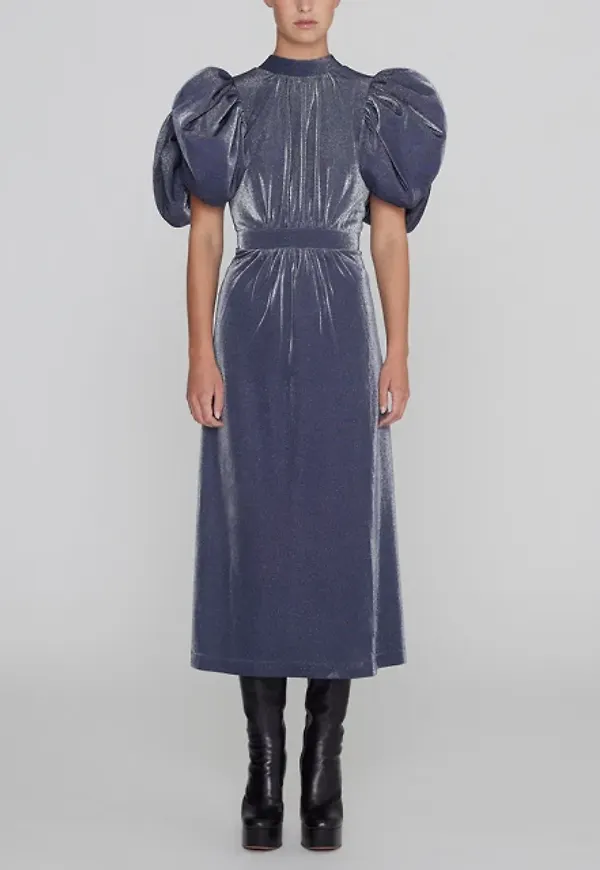 Metallic Nylon Puffy Dress Dark Blue