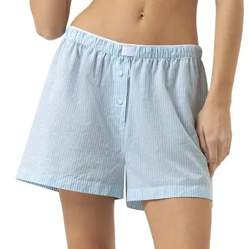 Mey Cotton Stripes Lounge Shorts Vit/Ljusblå bomull Small Dam