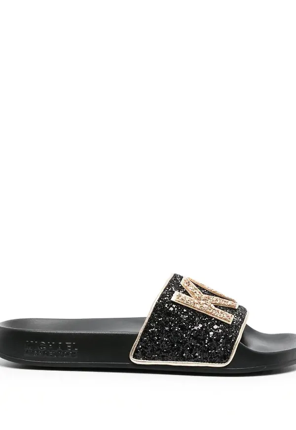 Michael Michael Kors glittriga tofflor med logotyp - Svart