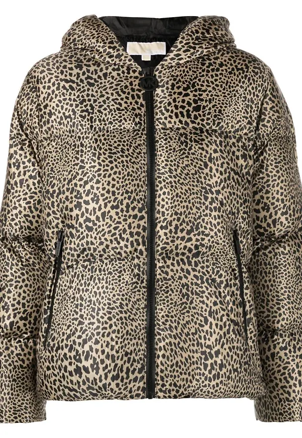 Michael Michael Kors leopardmönstrad puffjacka med huva - Neutral