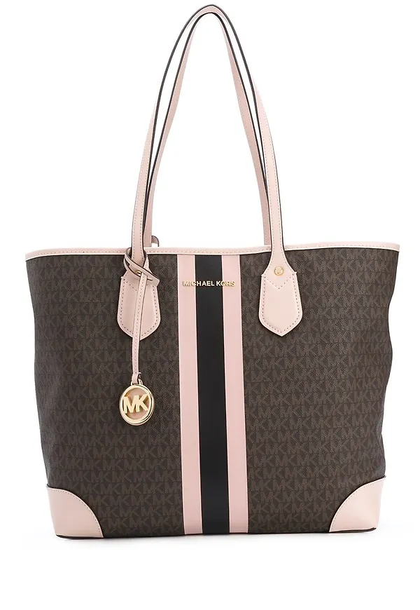 Michael Michael Kors randig tote-väska med monogram - Brun