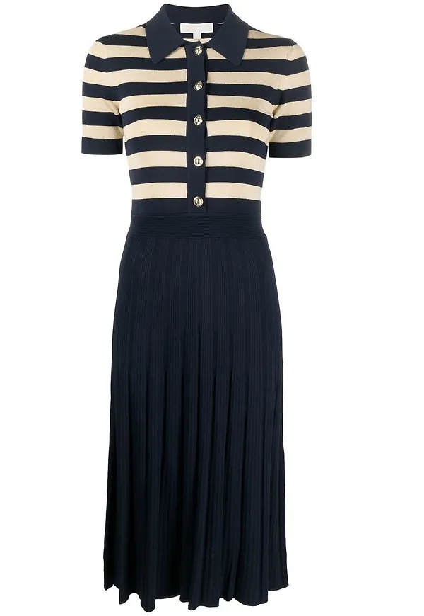 Michael Michael Kors stripe-print pleated knitted dress - Blå