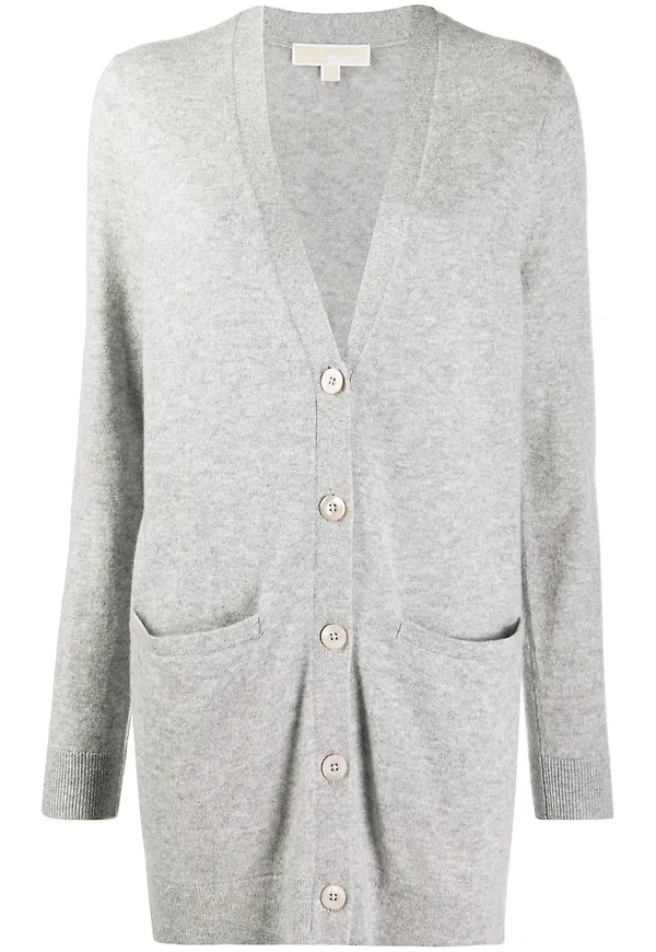 Michael Michael Kors v-ringad cardigan i kashmir - 036 PEARL HEATHER