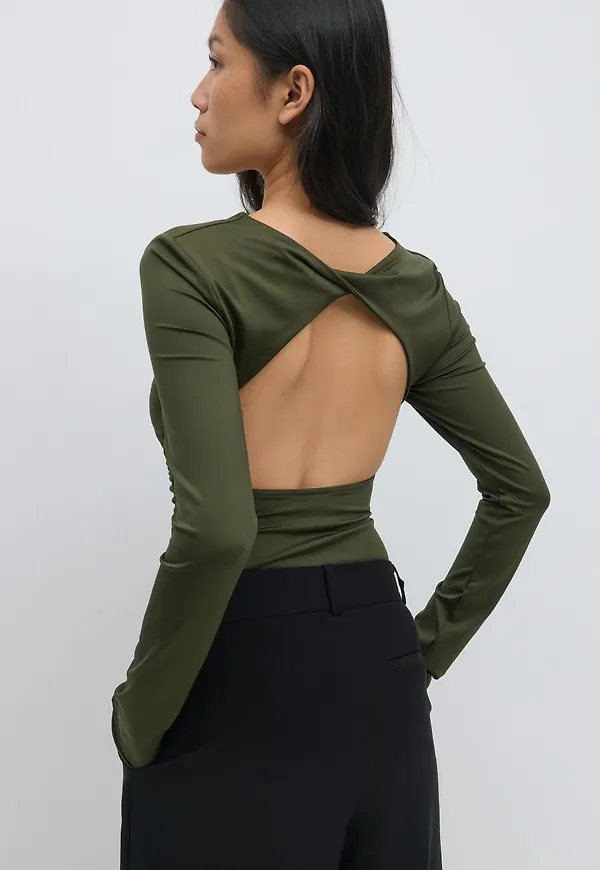 Gina Tricot - Micro top - Långärmade toppar - Grön - XS - Dam