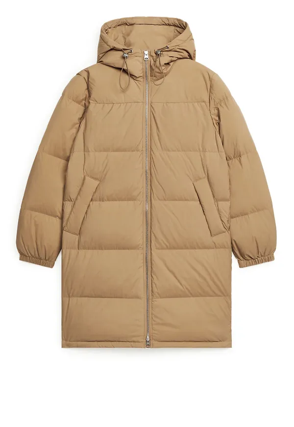 Mid-Length Down Coat - Beige
