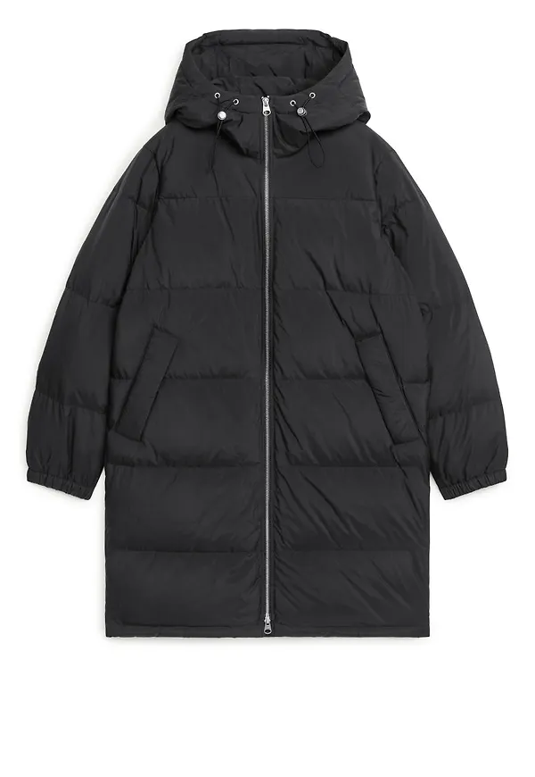 Mid-Length Down Coat - Black