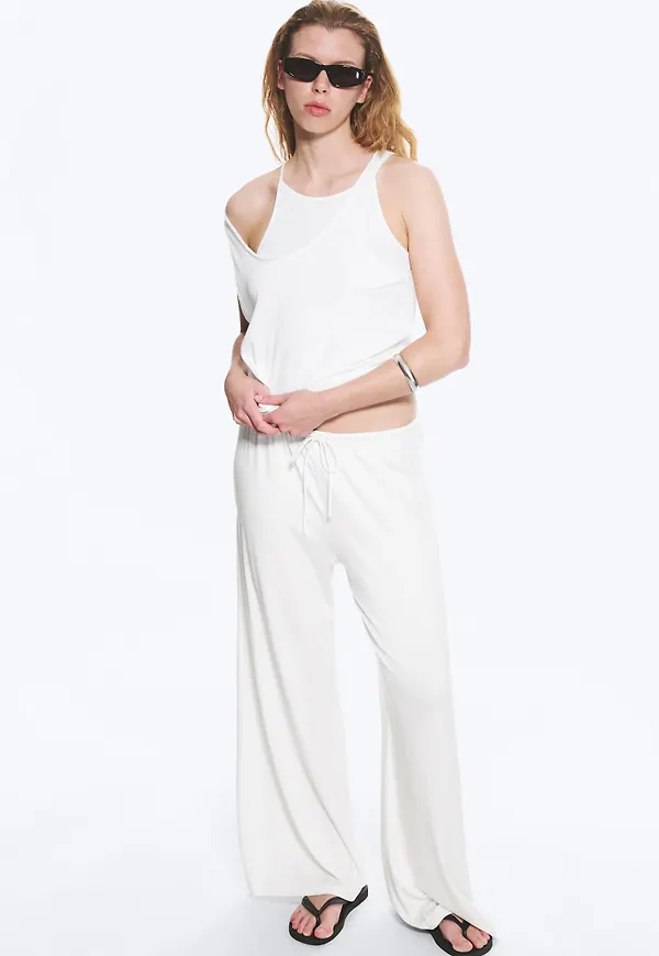 Mid Rise Loose Wide Leg Lyocell Trousers