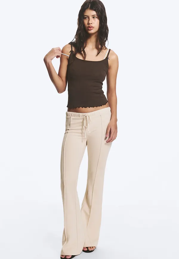 Mid Rise Pintuck Flared Sweatpants