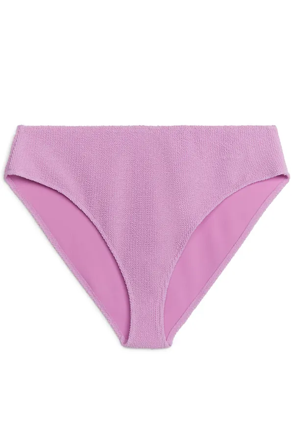 Mid Waist Crinkle Bikini Bottom - Pink
