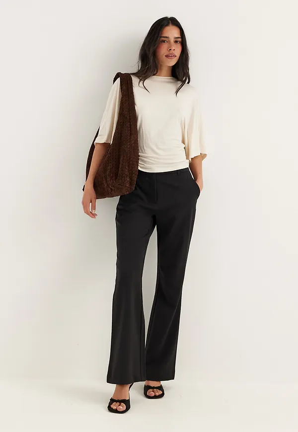 Mid Waist Flared Suit Trousers