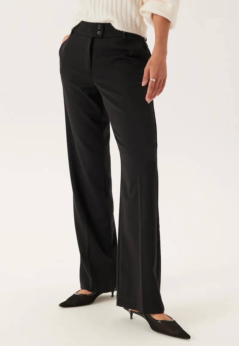 Mid Waist Straight Back Pocket Trousers