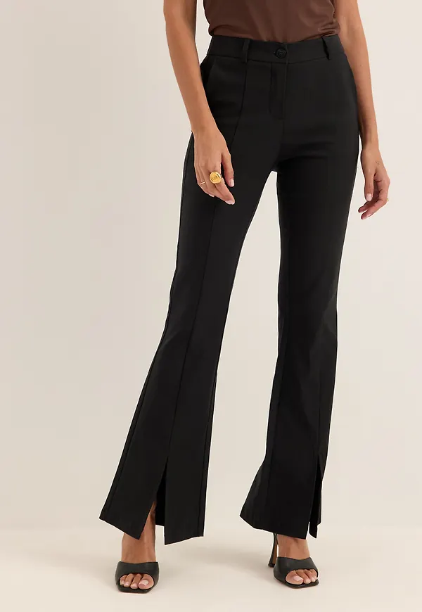 Mid Waist Stretchy Flared Slit Trousers